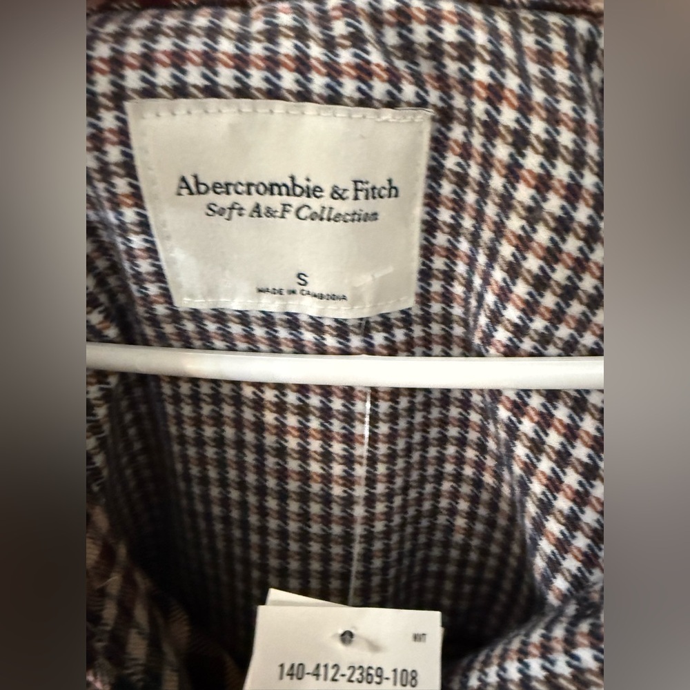 Abercrombie Flannel Button Up Checkered Shirt Black and Brown New With Tags - Picture 2 of 9